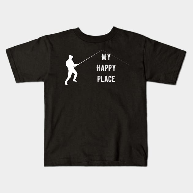 Fishing is my Happy Place Kids T-Shirt by AlondraHanley